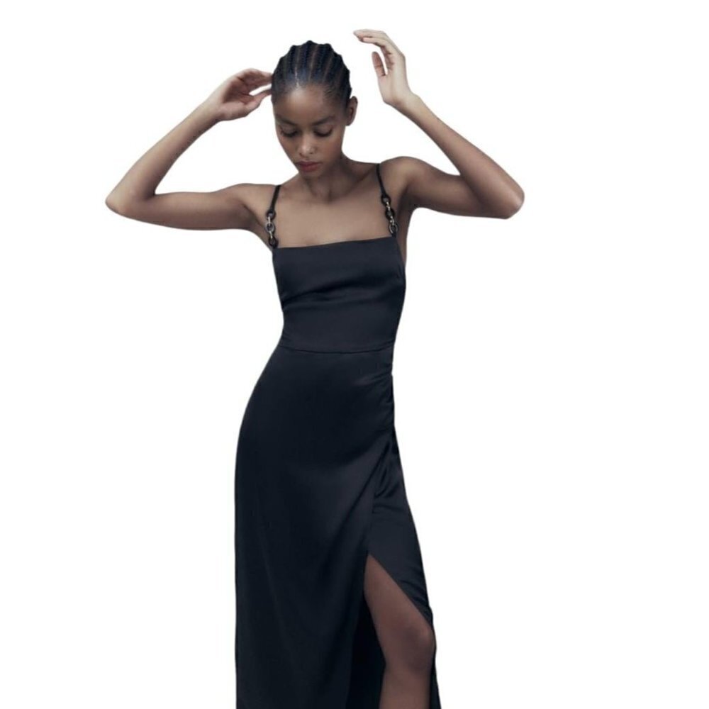 ZARA SATIN LINGERIE STYLE DRESS BLACK SIZE 8741/899/800
